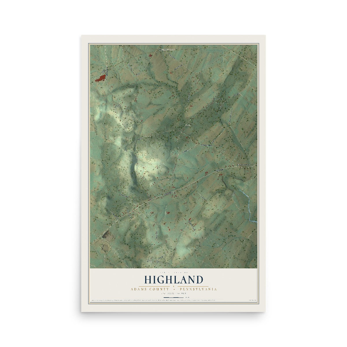 Map of Highland, Adams County, Pennsylvania, 12 x 18 inch unframed archival matte print