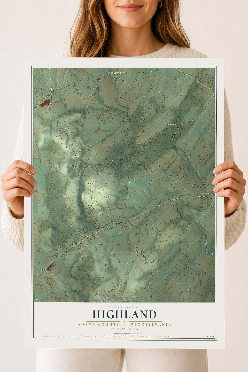 Map of Highland, Adams County, Pennsylvania, 18 x 24 inch unframed archival matte print