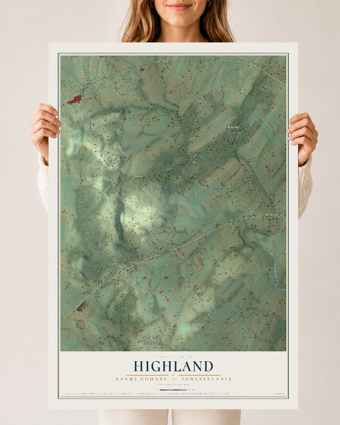 Map of Highland, Adams County, Pennsylvania, 24 x 36 inch unframed archival matte print