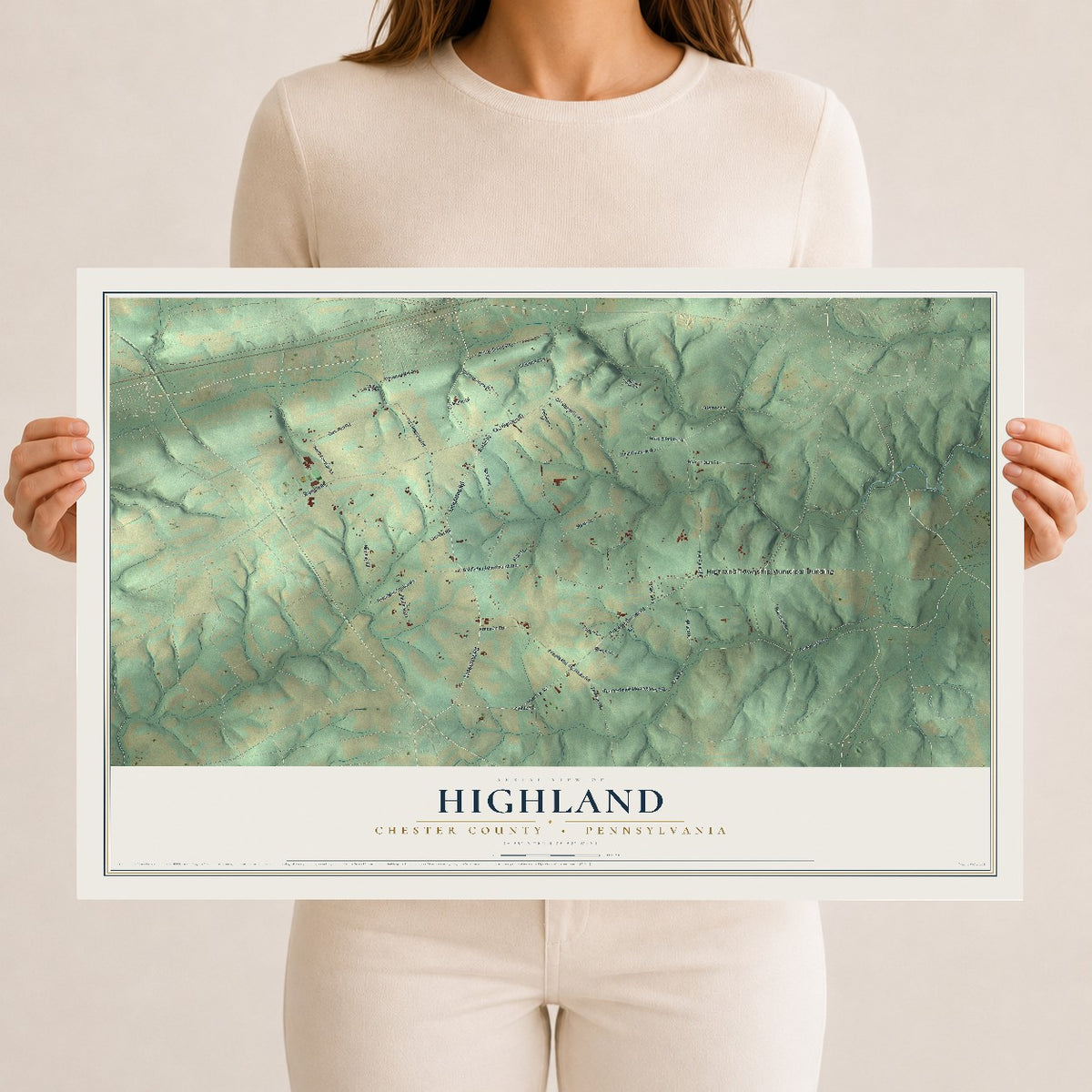 Map of Highland, Chester County, Pennsylvania, 12 x 18 inch unframed archival matte print
