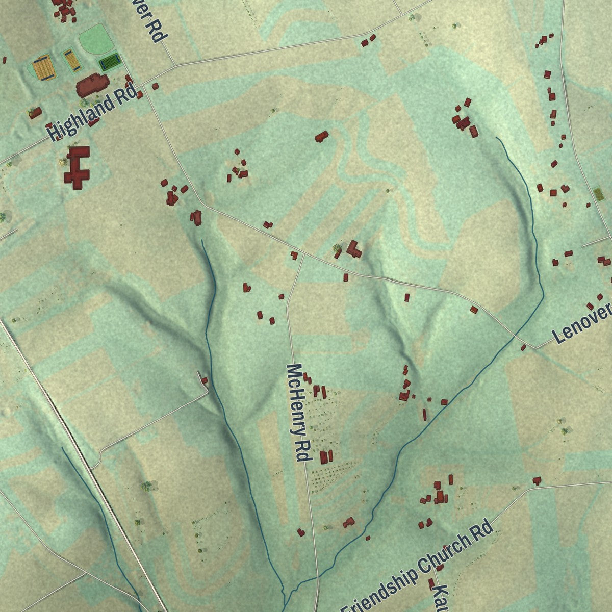 Close-up of the map of Highland, Chester County, Pennsylvania print showing street and building detail