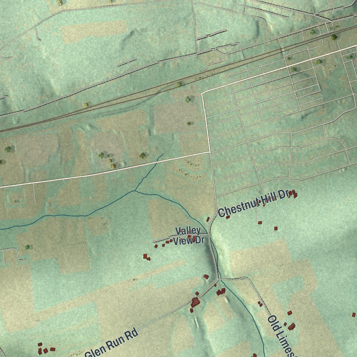Second close-up of the map of Highland, Chester County, Pennsylvania print showing more streets and buildings