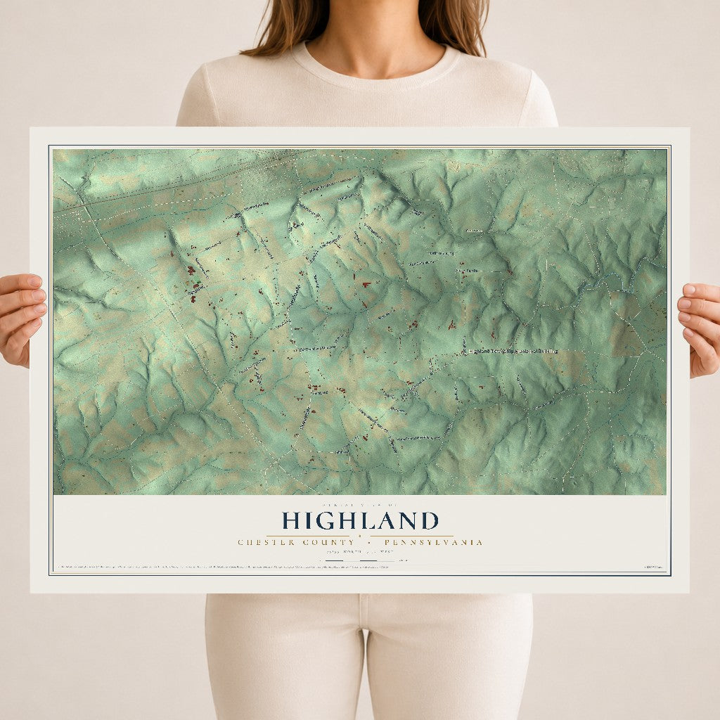 Map of Highland, Chester County, Pennsylvania, 18 x 24 inch unframed archival matte print
