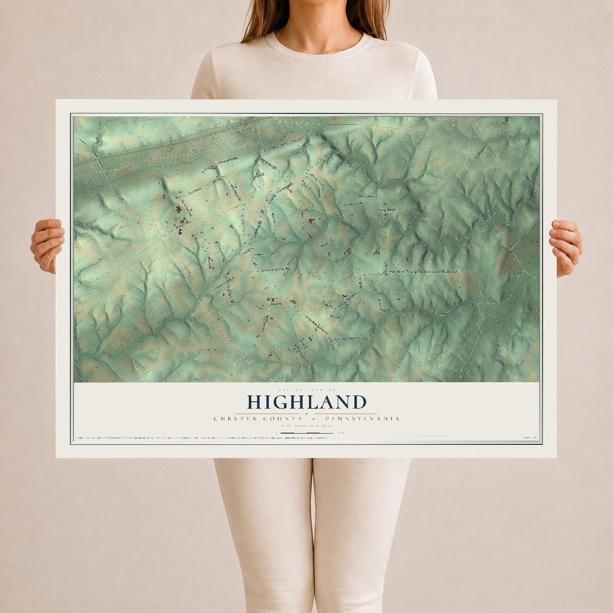 Map of Highland, Chester County, Pennsylvania, 24 x 36 inch unframed archival matte print