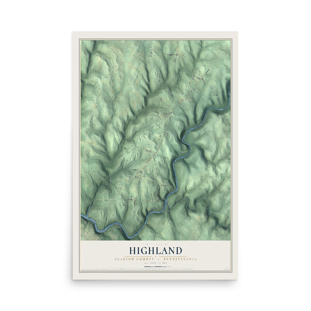 Map of Highland, Clarion County, Pennsylvania, 12 x 18 inch unframed archival matte print