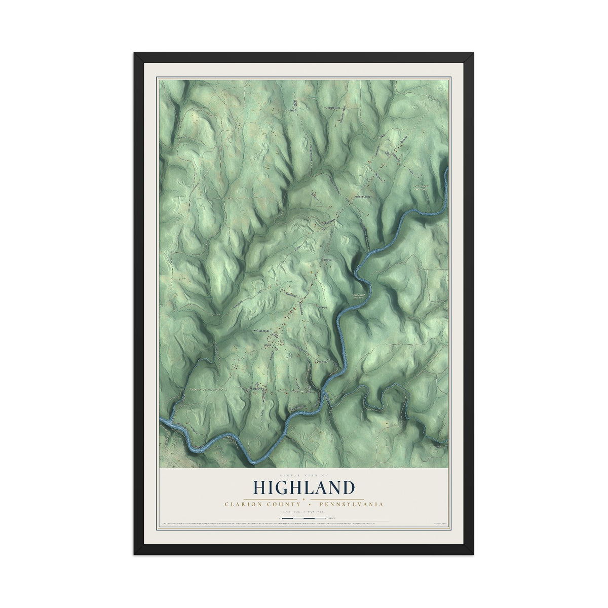 Map of Highland, Clarion County, Pennsylvania, 12 x 18 inch print in a black wood frame