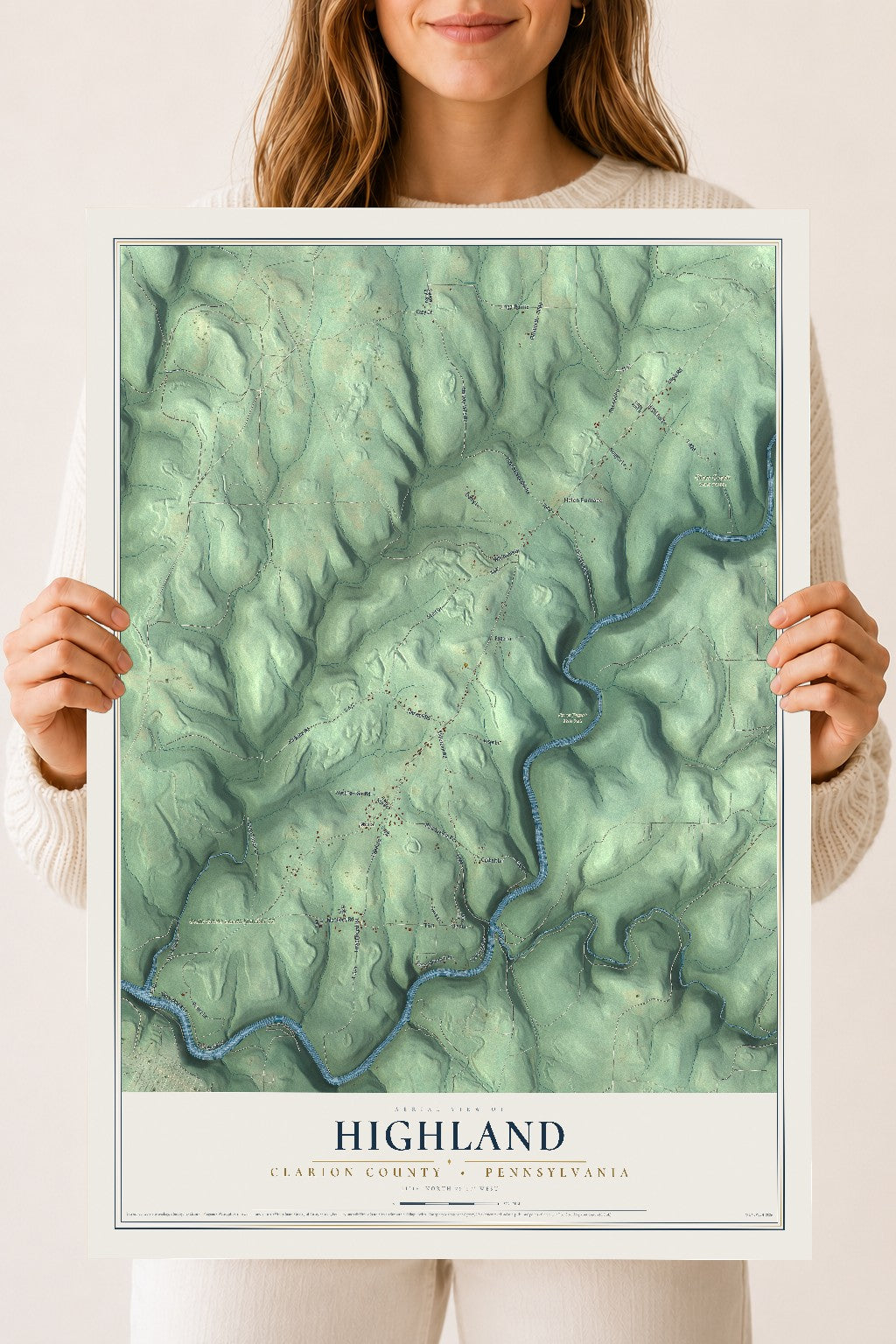 Map of Highland, Clarion County, Pennsylvania, 18 x 24 inch unframed archival matte print
