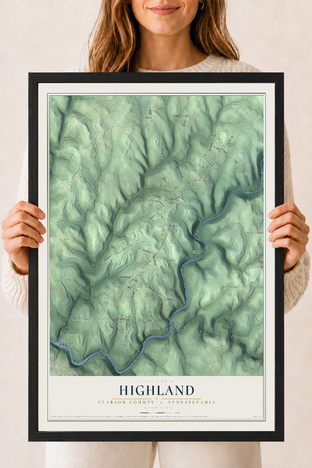 Map of Highland, Clarion County, Pennsylvania, 18 x 24 inch print in a black wood frame