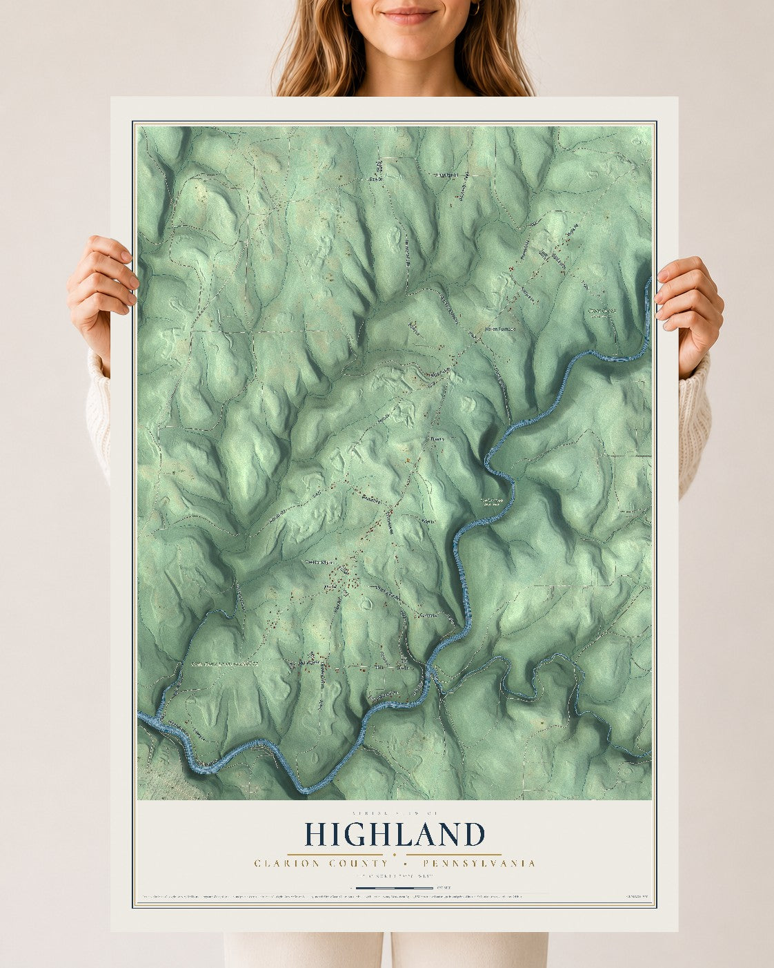 Map of Highland, Clarion County, Pennsylvania, 24 x 36 inch unframed archival matte print