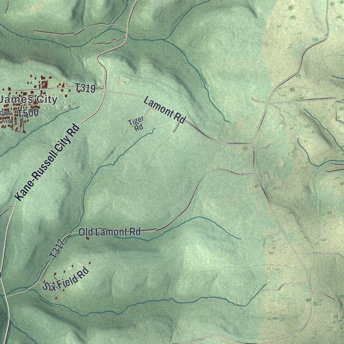 Close-up of the map of Highland, Elk County, Pennsylvania print showing street and building detail
