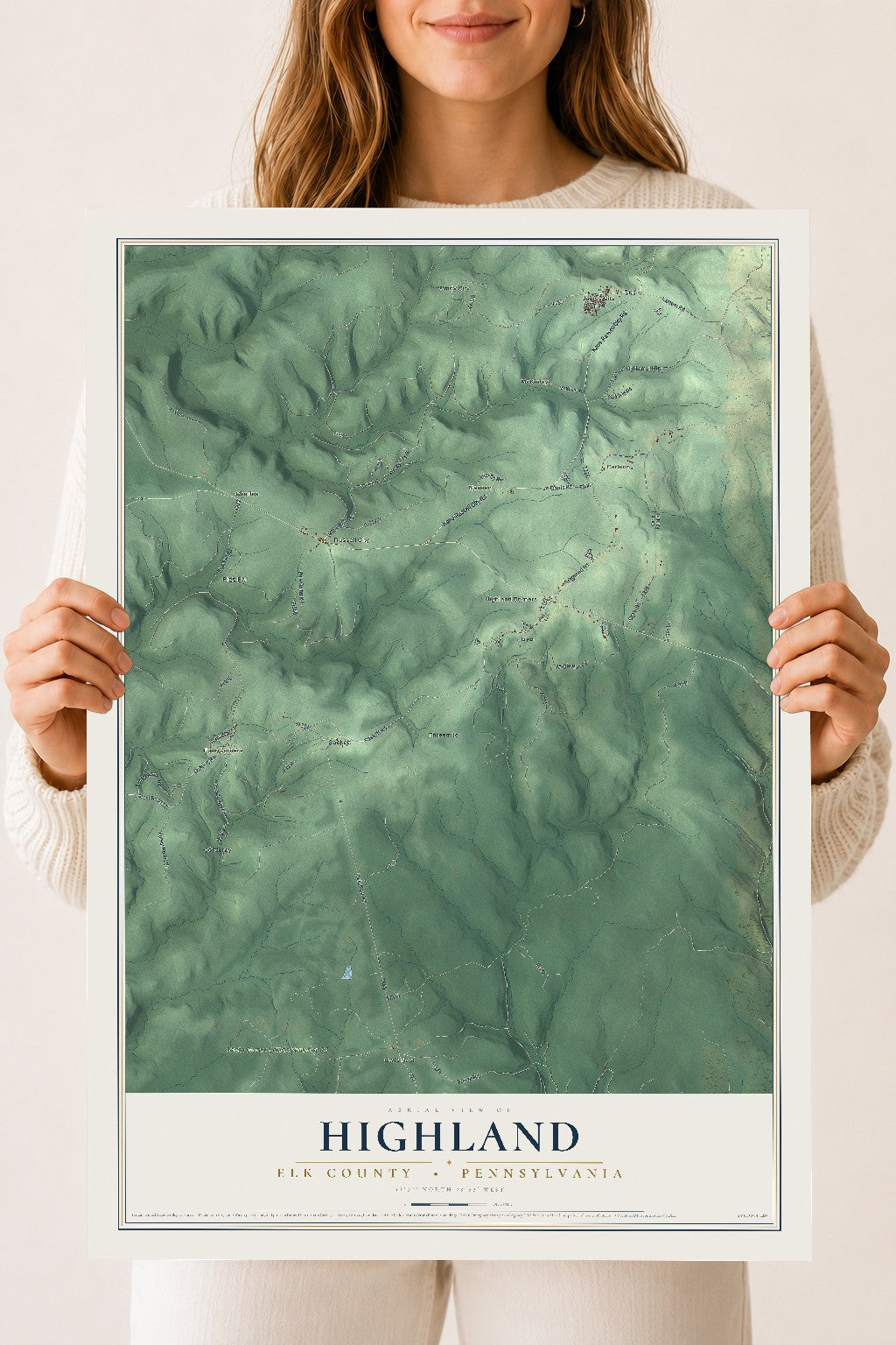 Map of Highland, Elk County, Pennsylvania, 18 x 24 inch unframed archival matte print