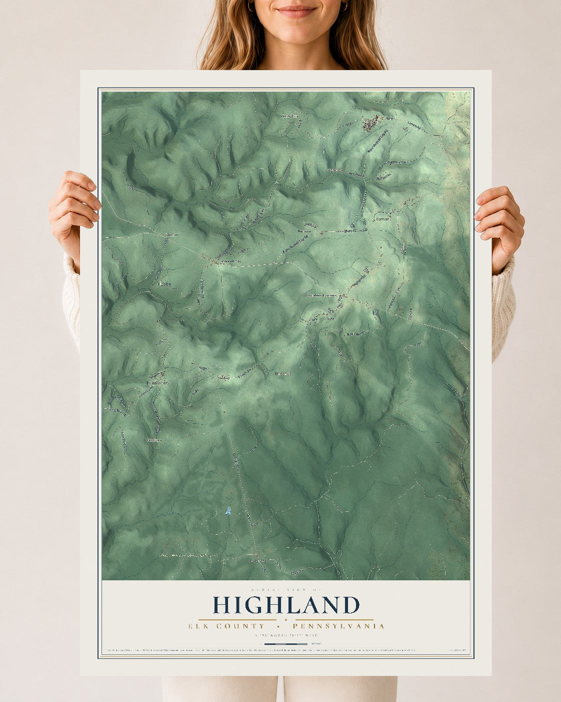 Map of Highland, Elk County, Pennsylvania, 24 x 36 inch unframed archival matte print