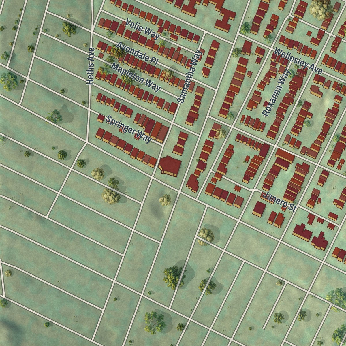 Second close-up of the map of Highland Park, Pennsylvania print showing more streets and buildings
