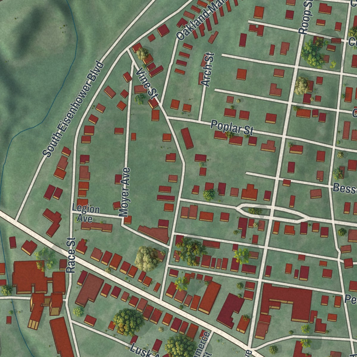 Close-up of the map of Highspire, Pennsylvania print showing street and building detail
