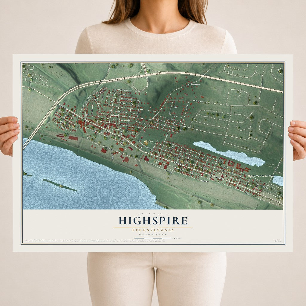 Map of Highspire, Pennsylvania, 18 x 24 inch unframed archival matte print