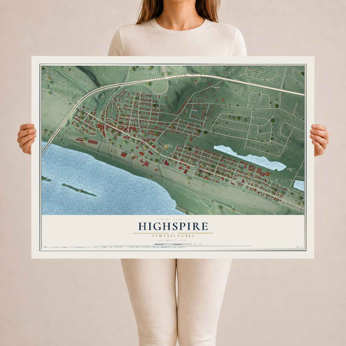 Map of Highspire, Pennsylvania, 24 x 36 inch unframed archival matte print
