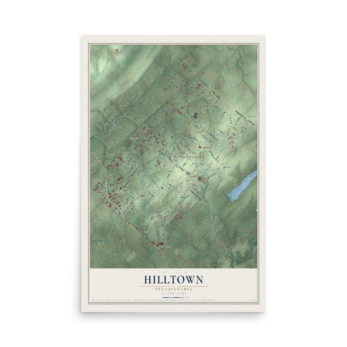 Map of Hilltown, Pennsylvania, 12 x 18 inch unframed archival matte print