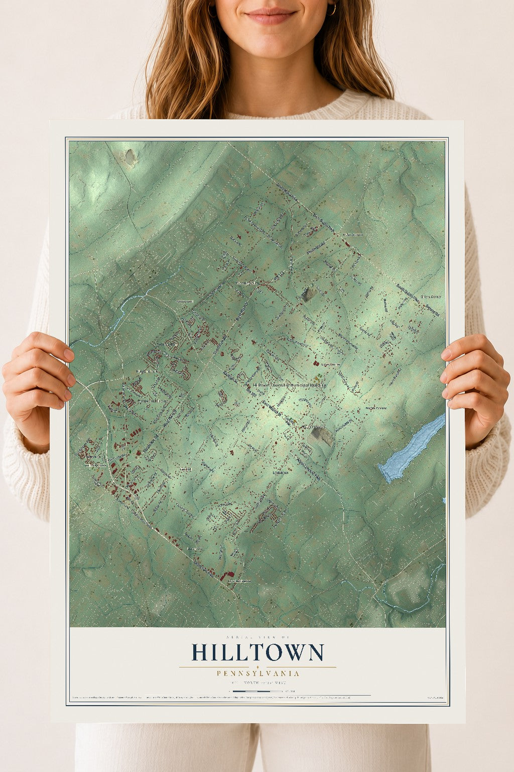 Map of Hilltown, Pennsylvania, 18 x 24 inch unframed archival matte print