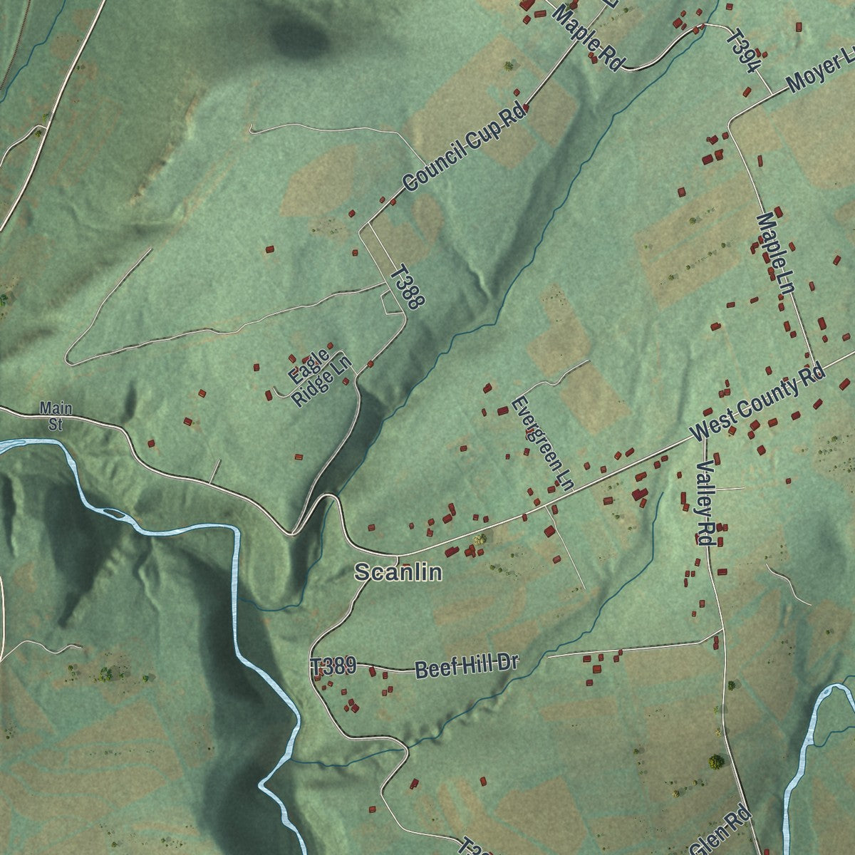 Close-up of the map of Hollenback, Pennsylvania print showing street and building detail