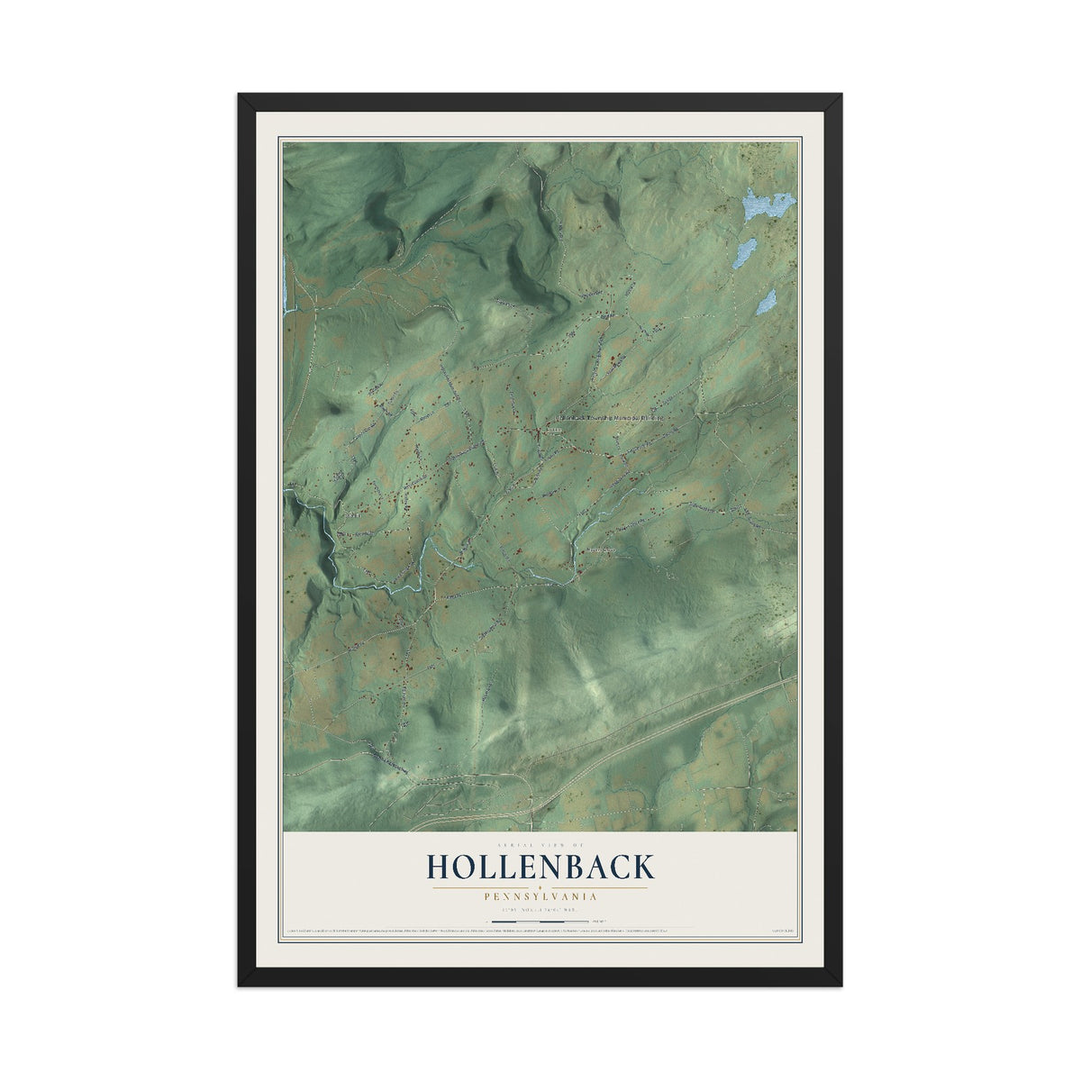 Map of Hollenback, Pennsylvania, 12 x 18 inch print in a black wood frame