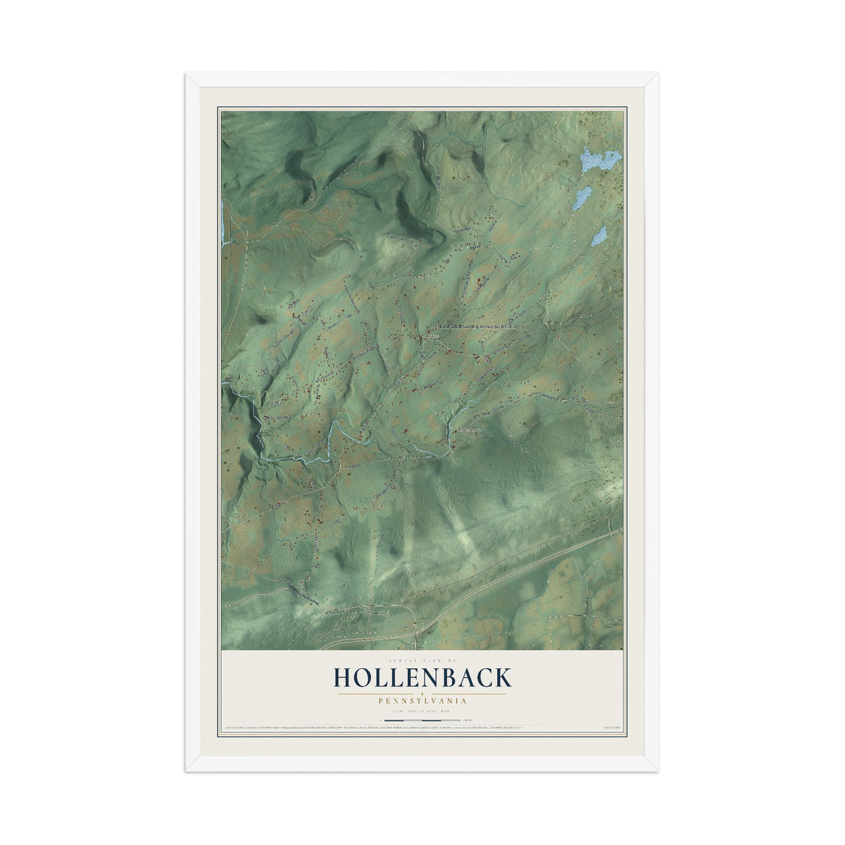 Map of Hollenback, Pennsylvania, 12 x 18 inch print in a white wood frame