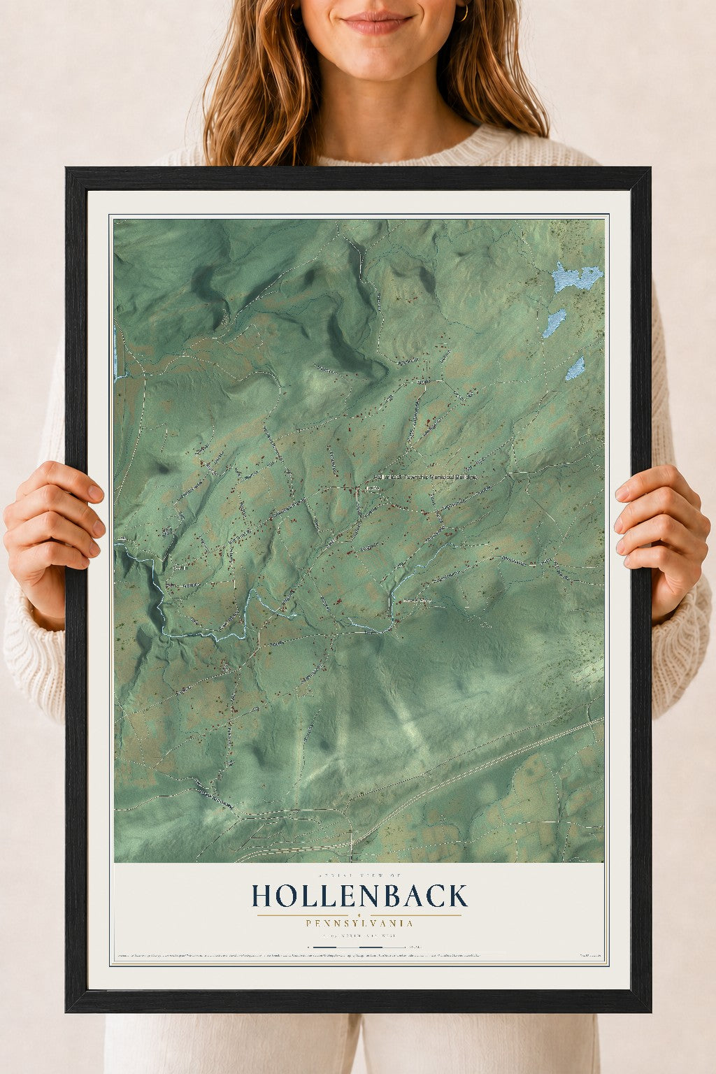 Map of Hollenback, Pennsylvania, 18 x 24 inch print in a black wood frame