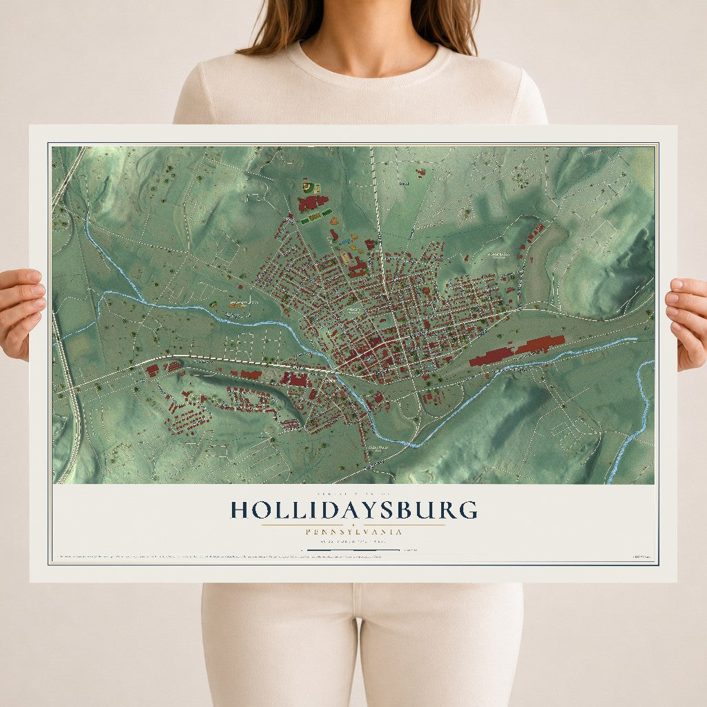 Map of Hollidaysburg, Pennsylvania, 18 x 24 inch unframed archival matte print