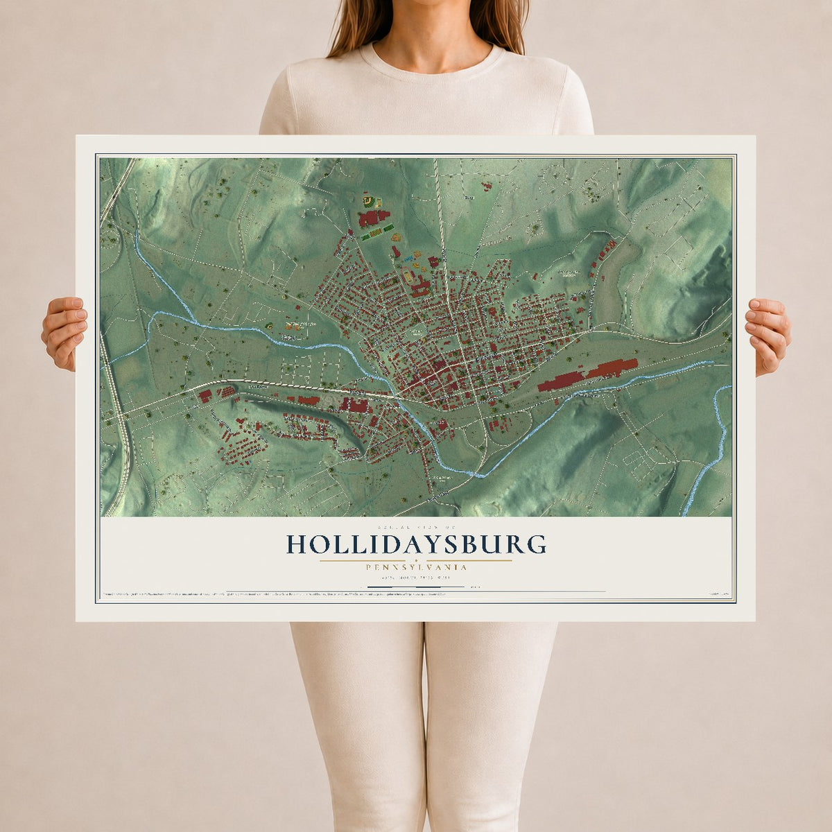 Map of Hollidaysburg, Pennsylvania, 24 x 36 inch unframed archival matte print