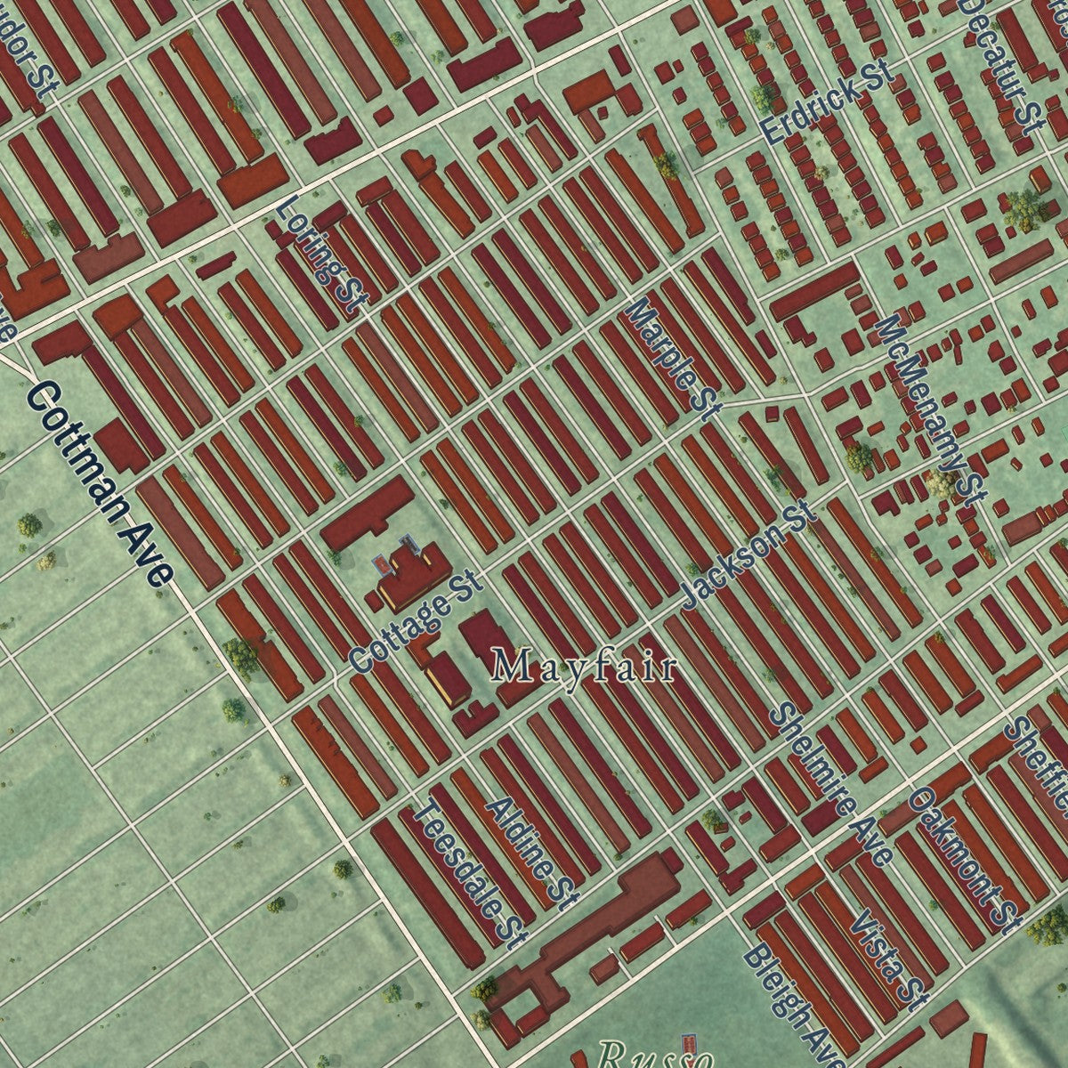 Close-up of the map of Holmesburg, Pennsylvania print showing street and building detail