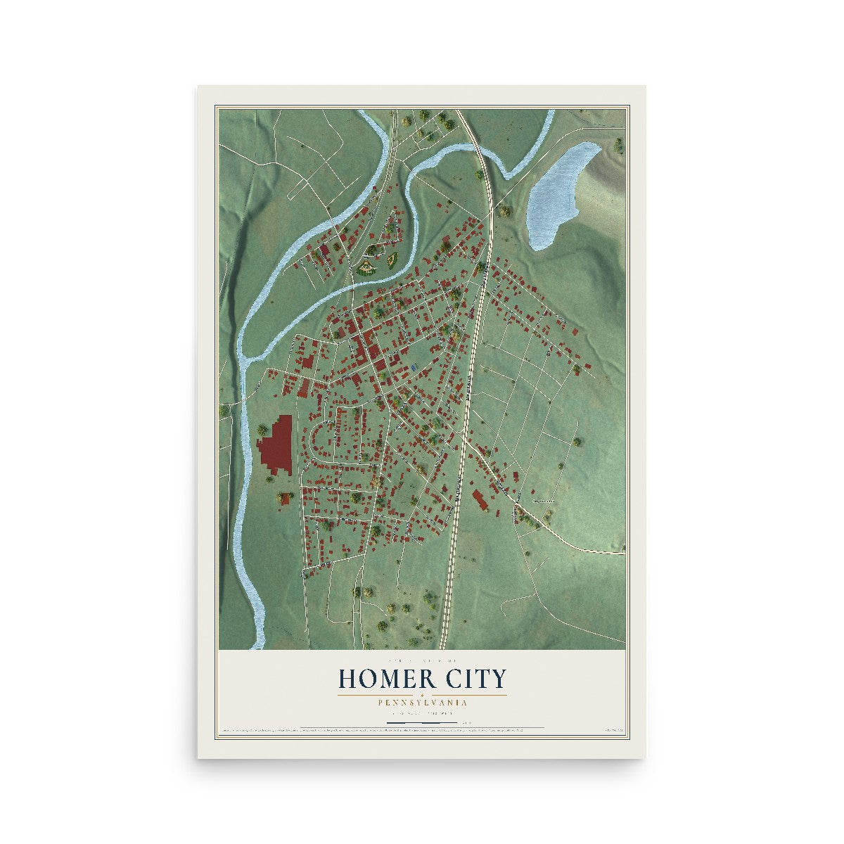 Map of Homer City, Pennsylvania, 12 x 18 inch unframed archival matte print