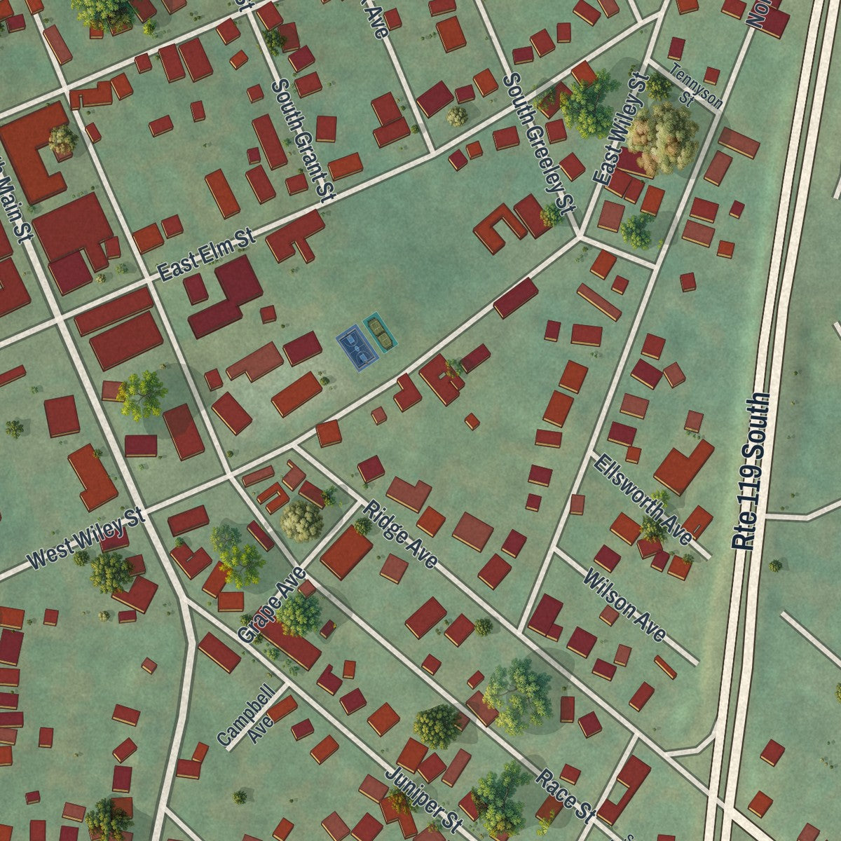 Close-up of the map of Homer City, Pennsylvania print showing street and building detail