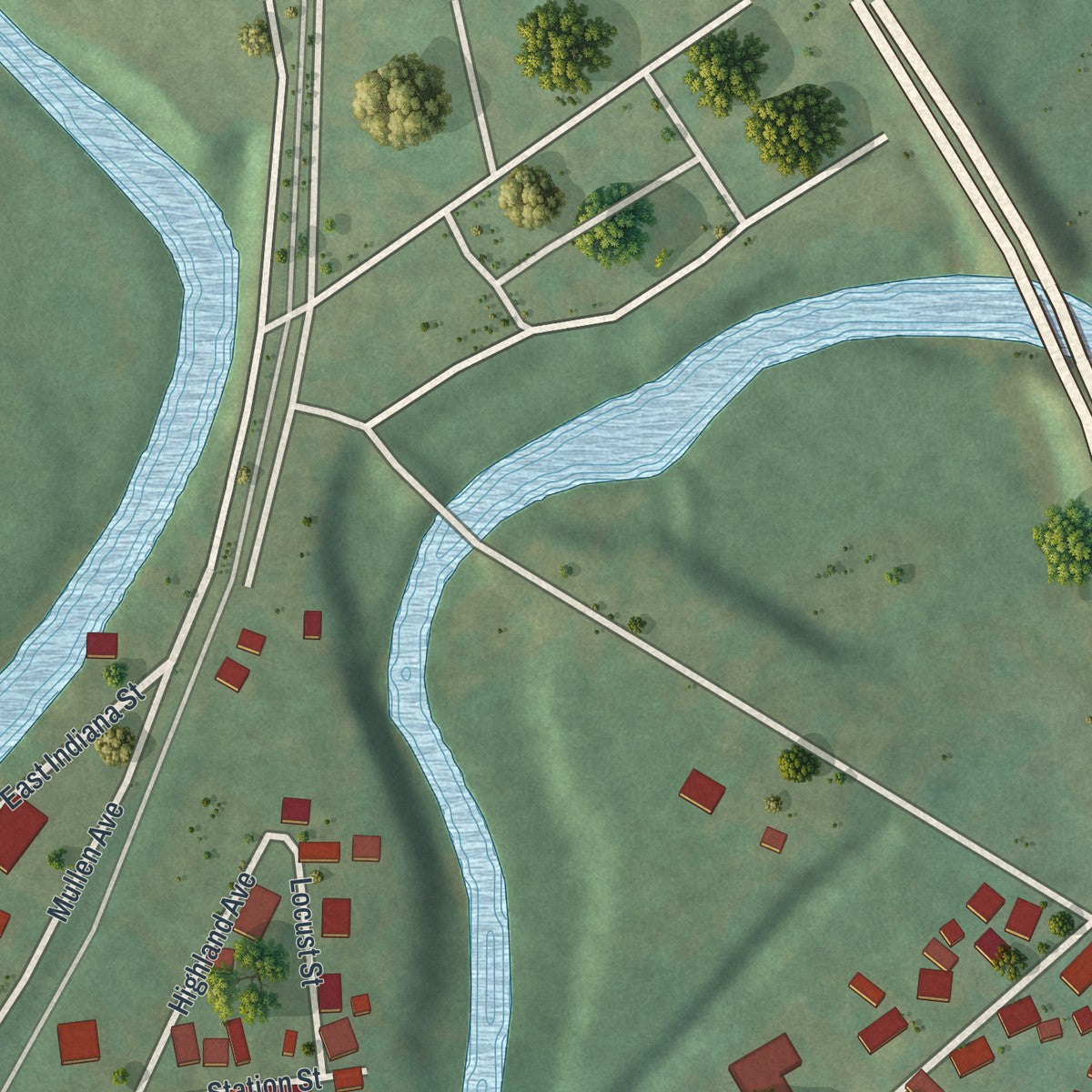 Second close-up of the map of Homer City, Pennsylvania print showing more streets and buildings