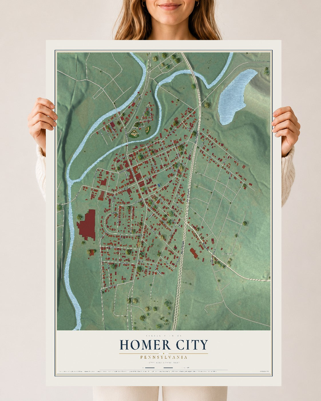 Map of Homer City, Pennsylvania, 24 x 36 inch unframed archival matte print