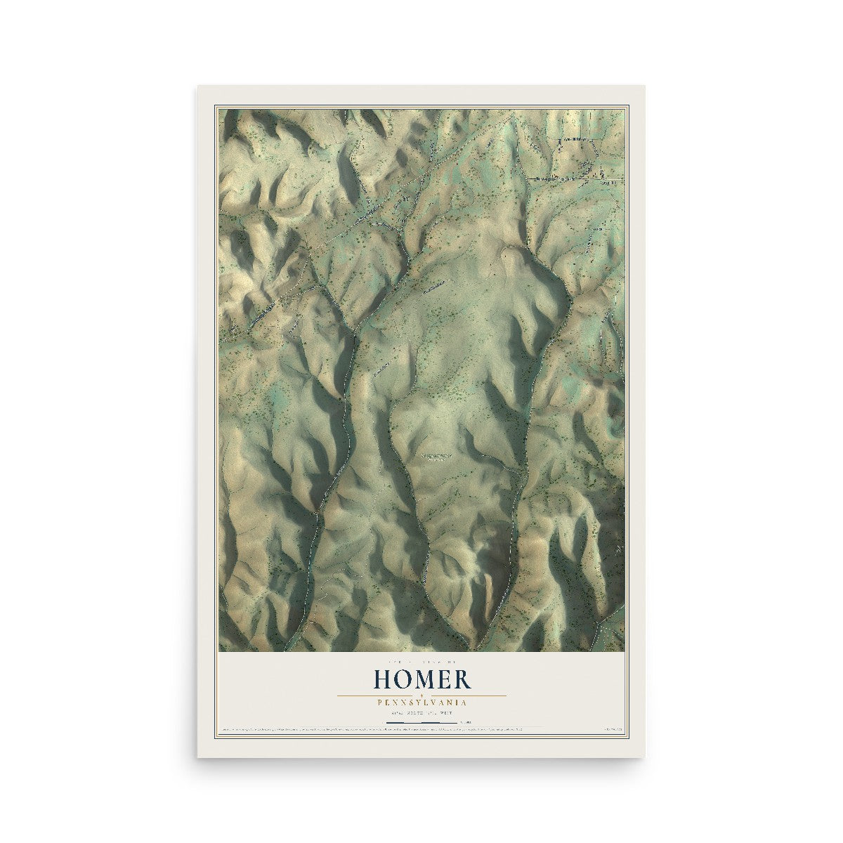 Map of Homer, Pennsylvania, 12 x 18 inch unframed archival matte print
