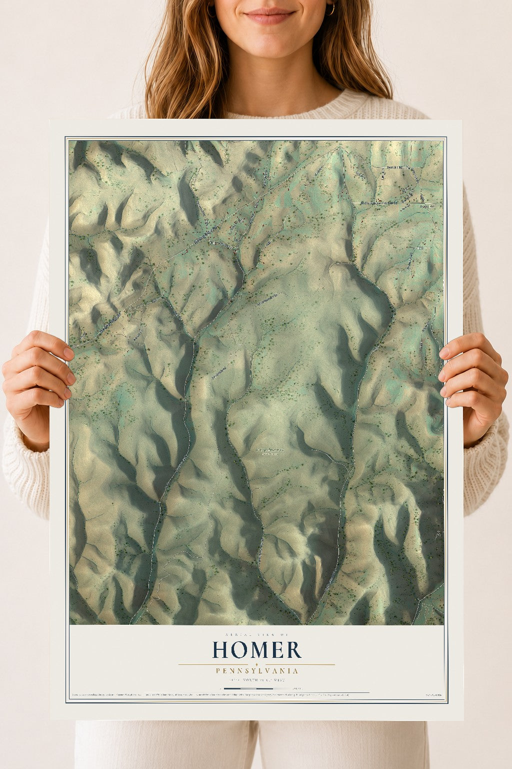 Map of Homer, Pennsylvania, 18 x 24 inch unframed archival matte print