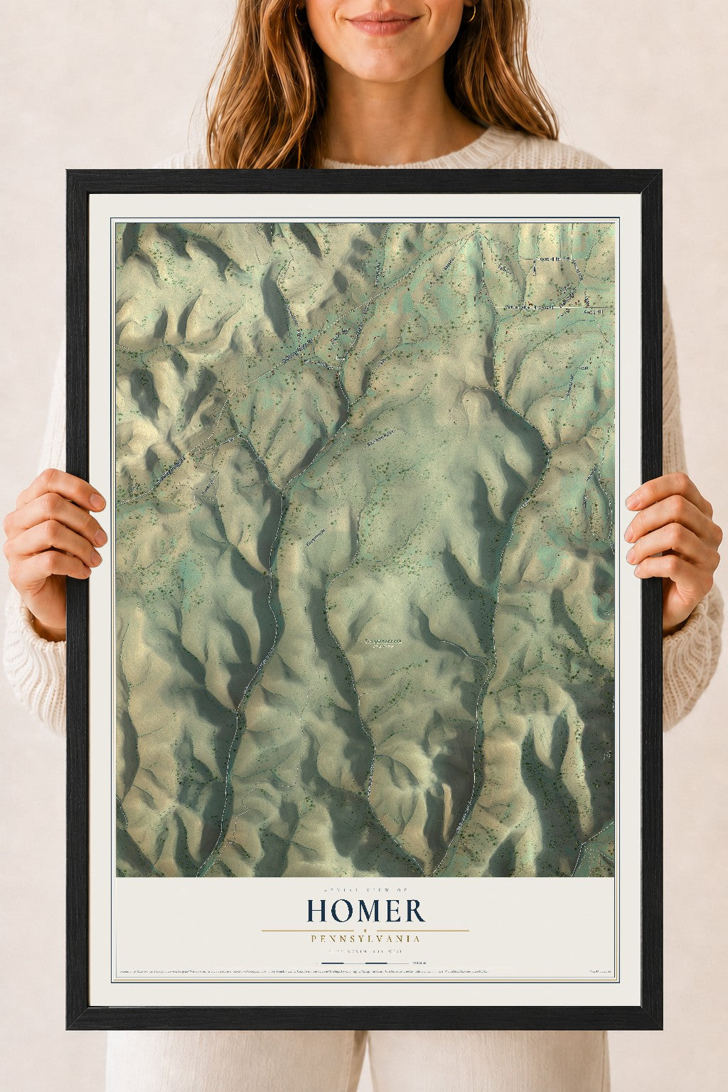 Map of Homer, Pennsylvania, 18 x 24 inch print in a black wood frame