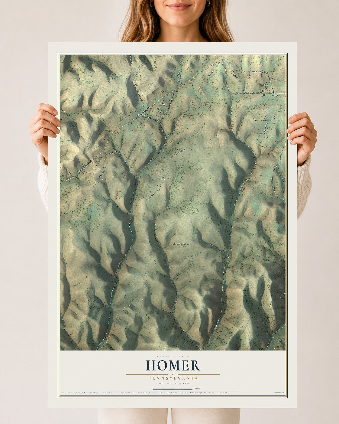 Map of Homer, Pennsylvania, 24 x 36 inch unframed archival matte print