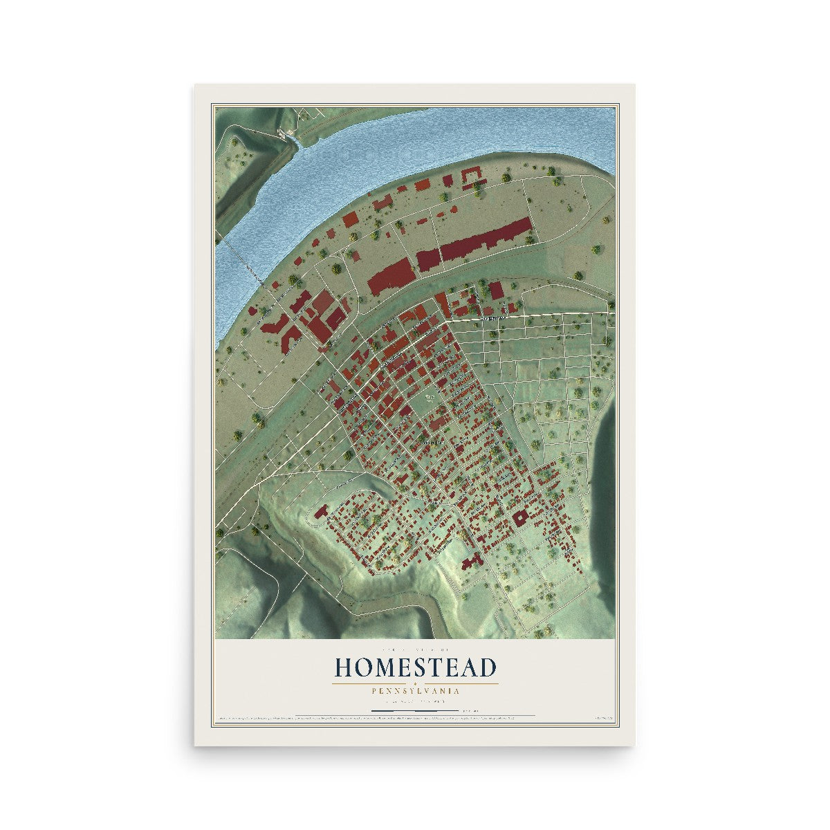 Map of Homestead, Pennsylvania, 12 x 18 inch unframed archival matte print