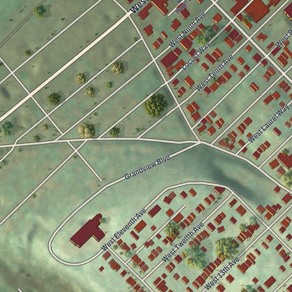 Second close-up of the map of Homestead, Pennsylvania print showing more streets and buildings