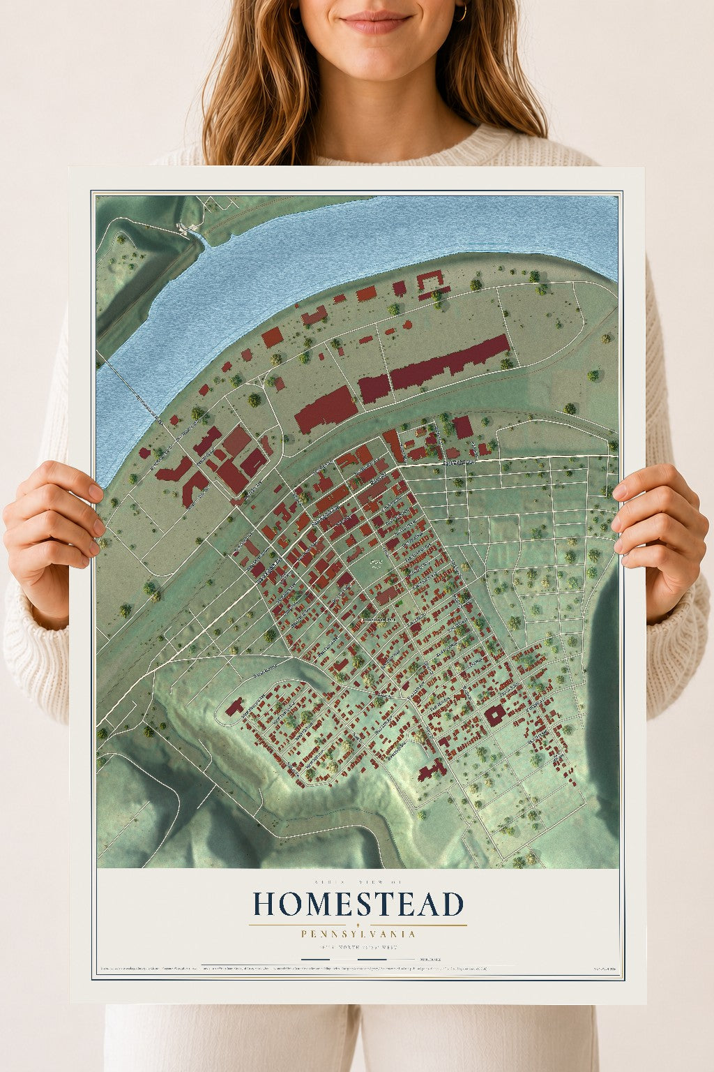 Map of Homestead, Pennsylvania, 18 x 24 inch unframed archival matte print