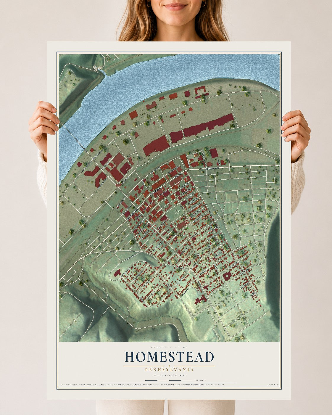 Map of Homestead, Pennsylvania, 24 x 36 inch unframed archival matte print