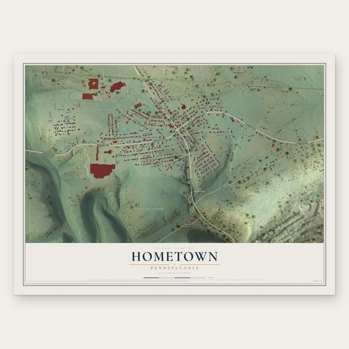 Hometown, Pennsylvania map print, the full design
