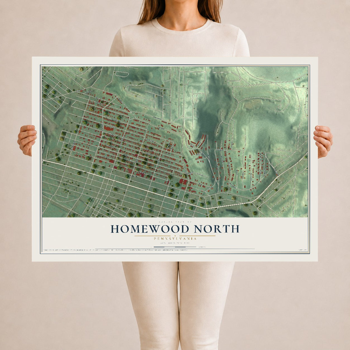 Map of Homewood North, Pennsylvania, 24 x 36 inch unframed archival matte print