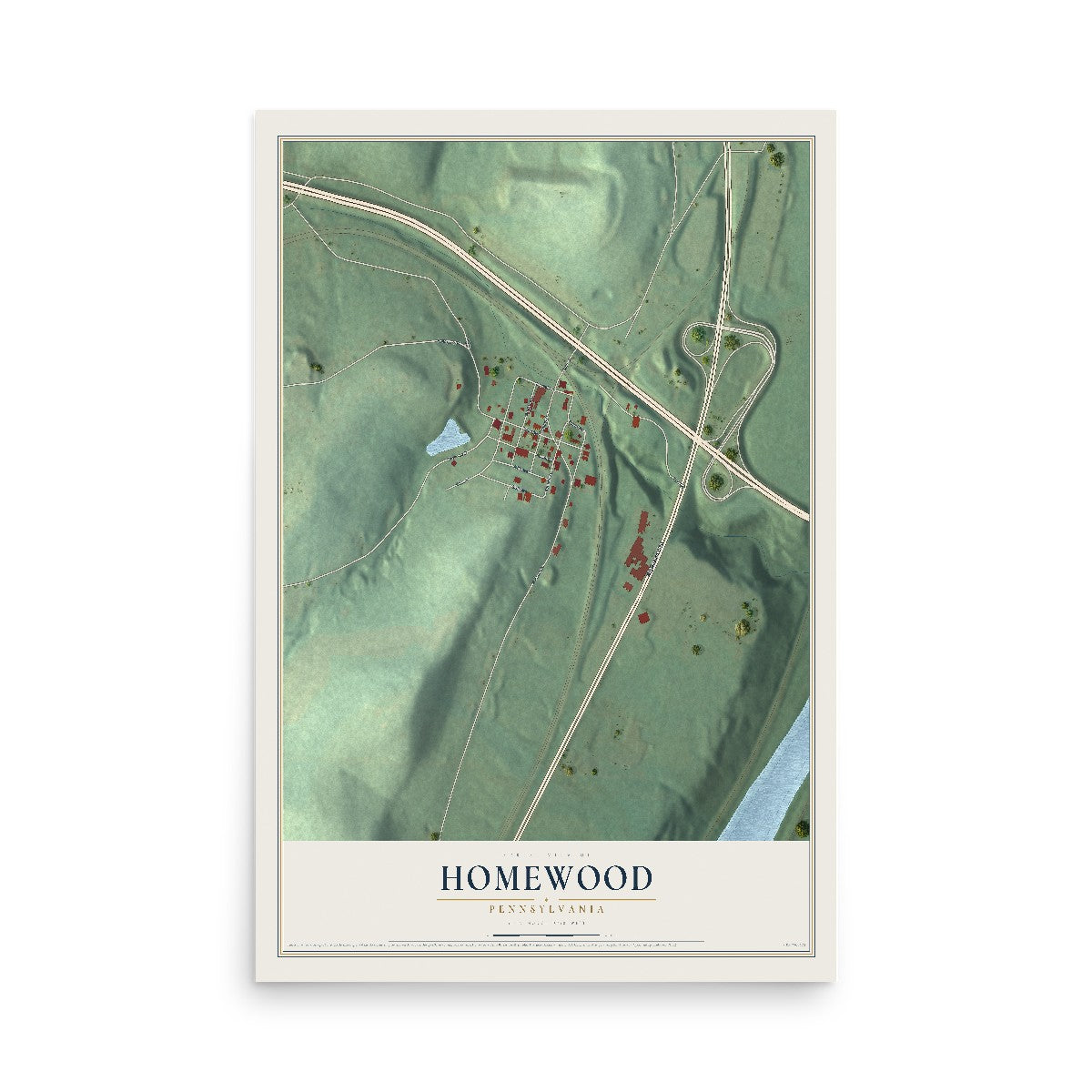 Map of Homewood, Pennsylvania, 12 x 18 inch unframed archival matte print