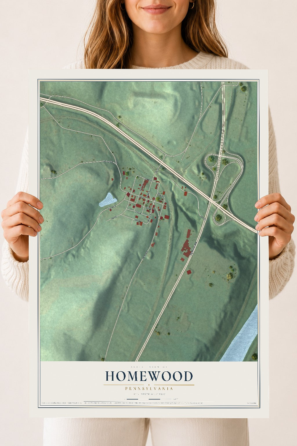 Map of Homewood, Pennsylvania, 18 x 24 inch unframed archival matte print