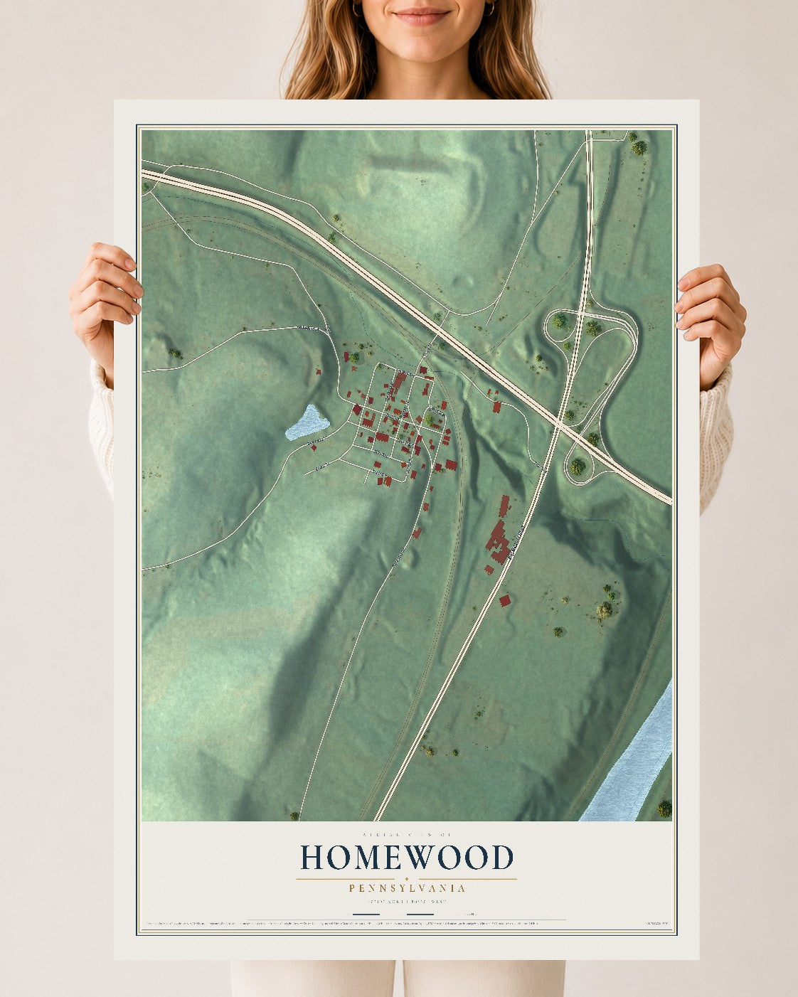 Map of Homewood, Pennsylvania, 24 x 36 inch unframed archival matte print