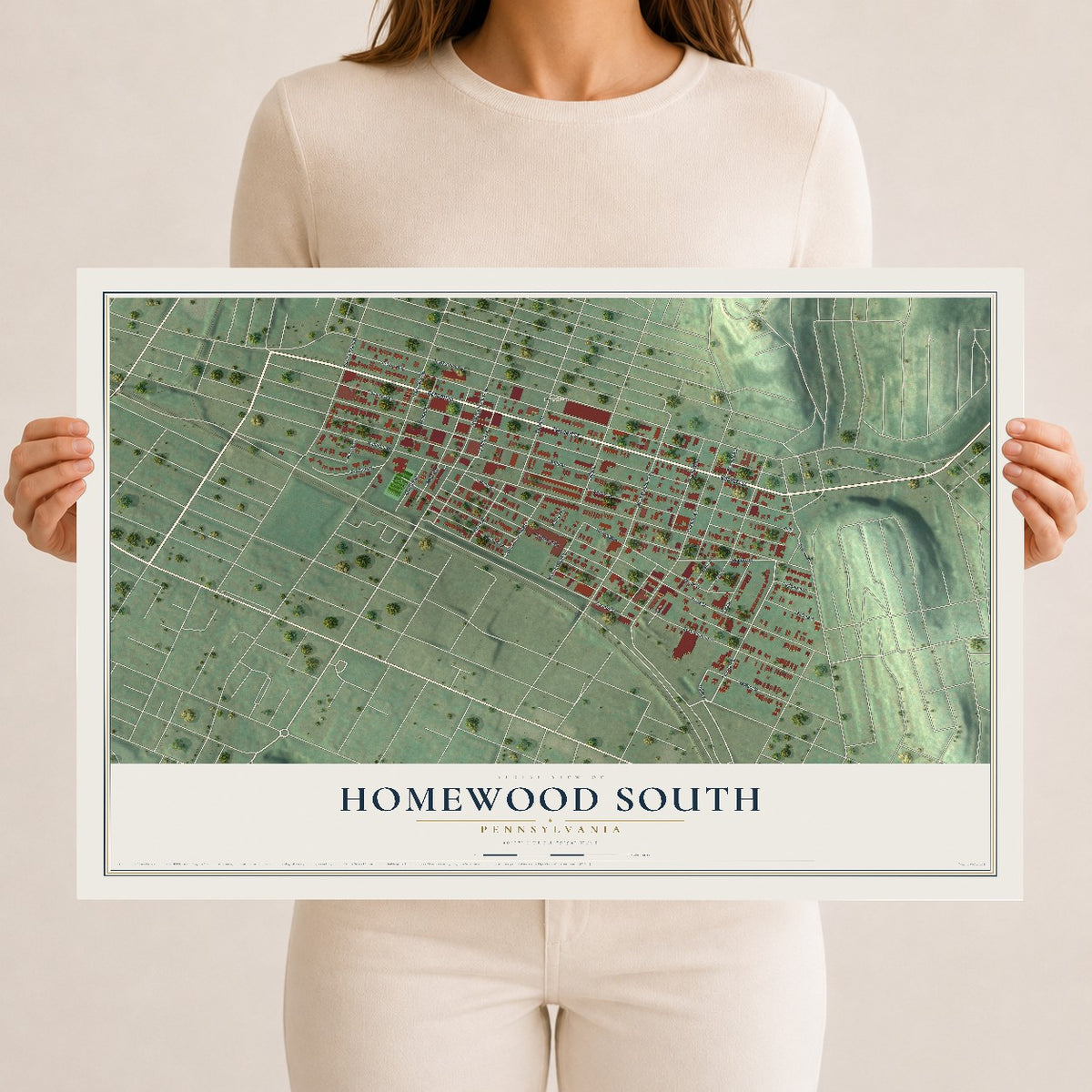 Map of Homewood South, Pennsylvania, 12 x 18 inch unframed archival matte print