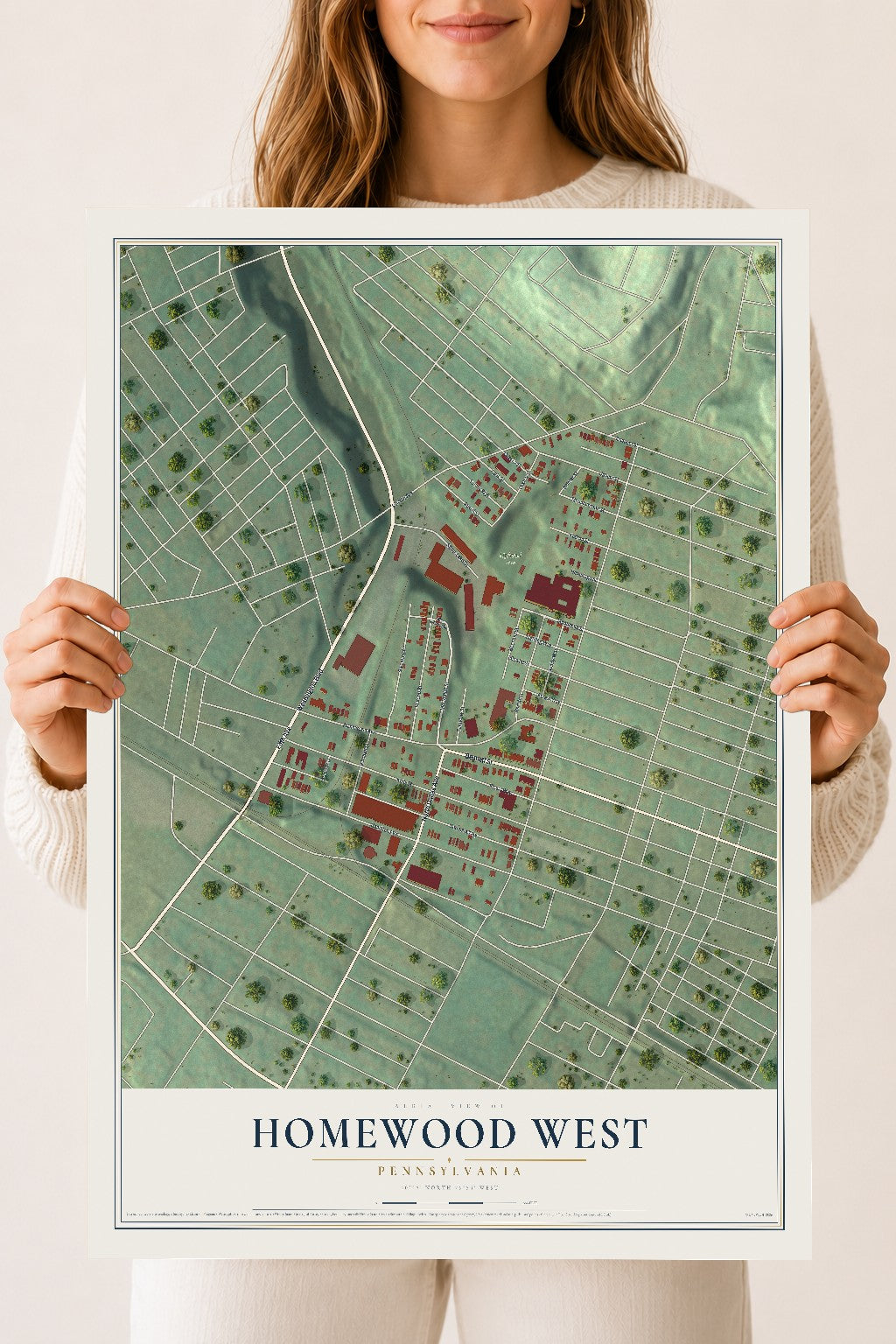 Map of Homewood West, Pennsylvania, 18 x 24 inch unframed archival matte print