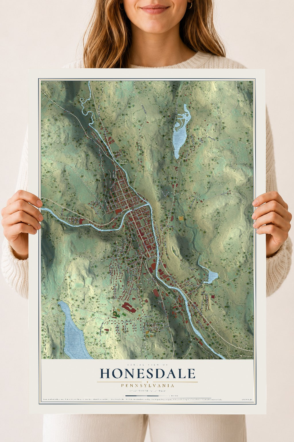 Map of Honesdale, Pennsylvania, 18 x 24 inch unframed archival matte print