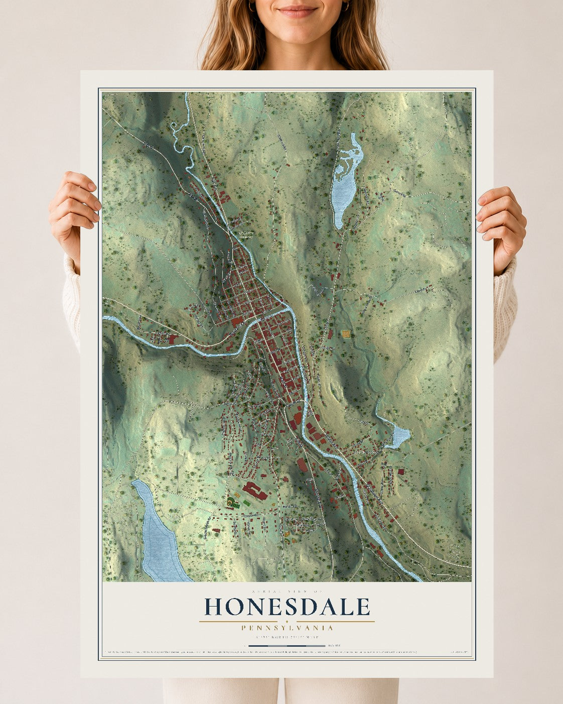 Map of Honesdale, Pennsylvania, 24 x 36 inch unframed archival matte print